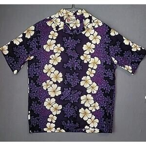 Vintage Hilo Hattie Hawaiian Shirt Purple Cotton L